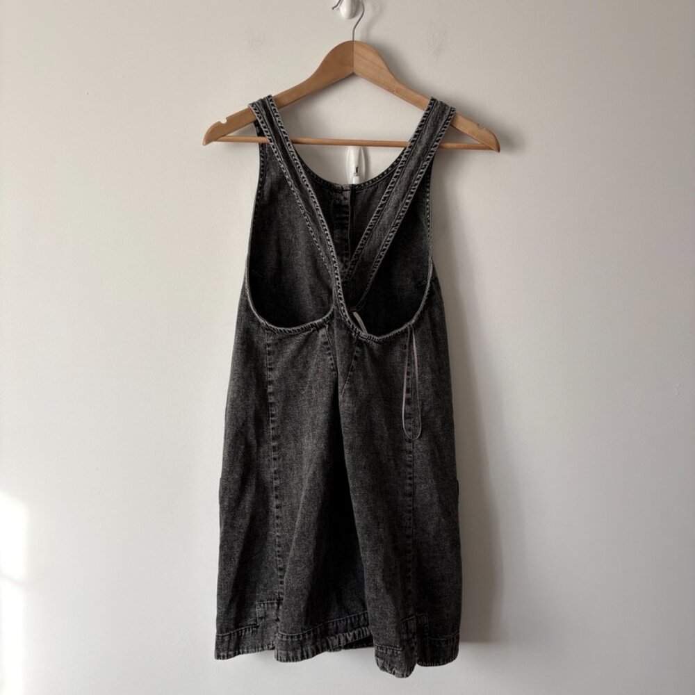 Free People Washed Black Denim Button-Front Mini Dress - Picture 6 of 8